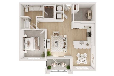 Floor plan for 1 bed, 1 bath, 917 sqft